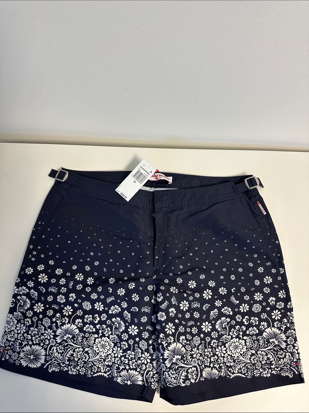 Orlebar Brown Bulldog Plant Navy and White Floral-Print Swim Shorts Sz 33